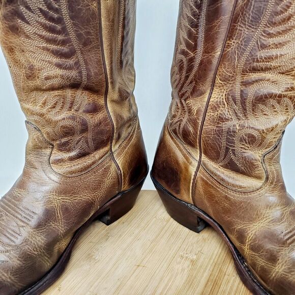 Boulet Boots Mens 9 3E WIDE Brown Leather Cowboy Shoes 1867 HillBilly Golden‎ - Picture 7 of 16